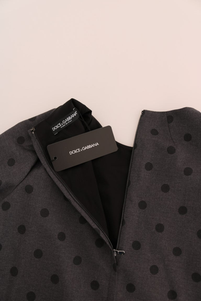 Shop Dolce & Gabbana Gray Polka Dotted Sheath Wool Women's Dress