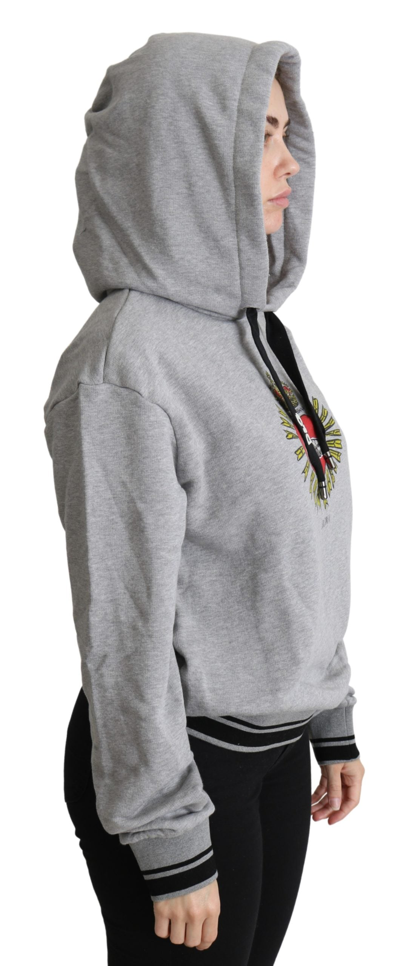 Dolce & Gabbana Gray Printed Hooded Exclusive Logo Sweater In Gray