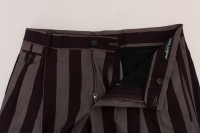 Shop Dolce & Gabbana Gray Purple Striped Cotton Men's Shorts In Multicolor