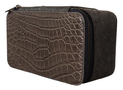 Dolce & Gabbana Gray Skin Leather Vanity Case Toiletry Shaving Bag In Gray