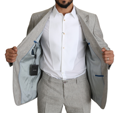 Shop Dolce & Gabbana Elegant Slim Fit Gray Linen-silk Men's Suit