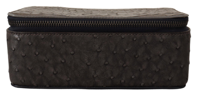 Dolce & Gabbana Gray Skin Leather Vanity Case Toiletry Shaving Bag In Gray