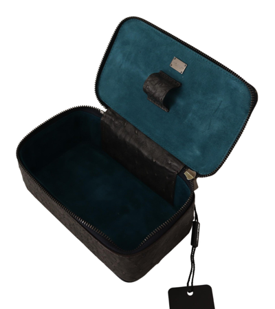 Dolce & Gabbana Gray Skin Leather Vanity Case Toiletry Shaving Bag In Gray
