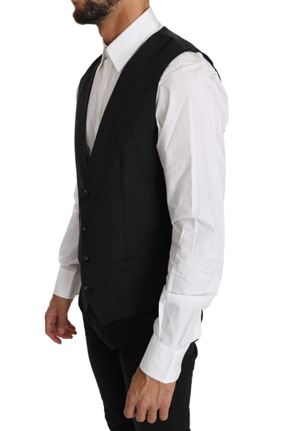 Shop Dolce & Gabbana Gray Solid 100% Wool Waistcoat Men's Vest