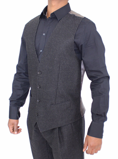Shop Dolce & Gabbana Gray Striped Wool Dress Vest Men's Gilet