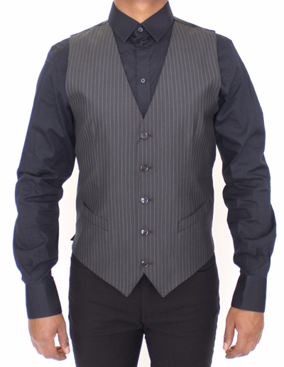 Shop Dolce & Gabbana Gray Striped Wool Silk Dress Vest Men's Gilet