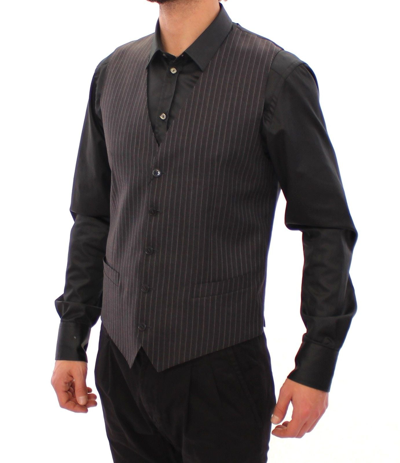 Shop Dolce & Gabbana Gray Striped Wool Single Breasted Men's Vest