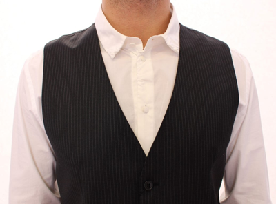 Shop Dolce & Gabbana Gray Striped Wool Single Breasted Men's Vest In Black