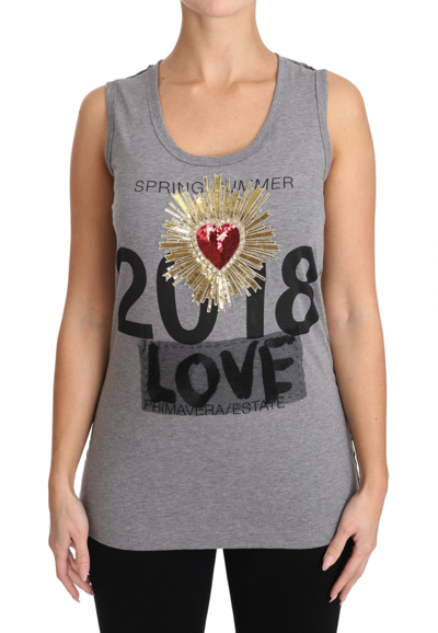 Shop Dolce & Gabbana Gray Tank Top Crystal Sequined Heart  Women's T-shirt