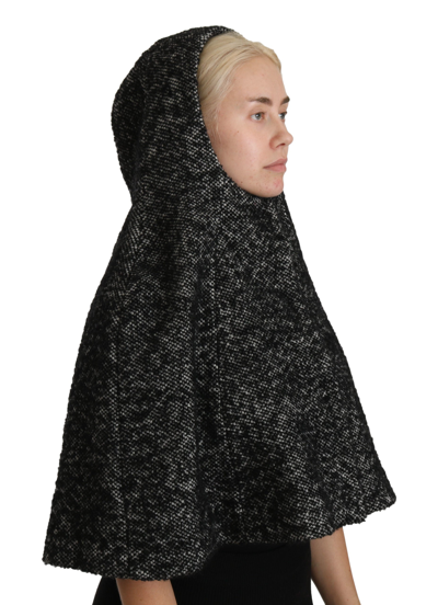 Dolce & Gabbana Gray Tweet Wool Shoulder Hat Hooded Scarf In Gray