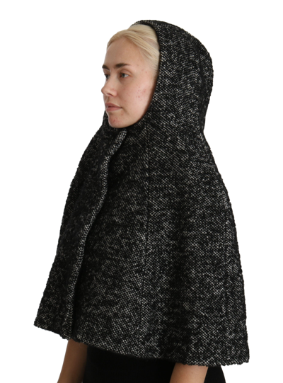 Dolce & Gabbana Gray Tweet Wool Shoulder Hat Hooded Scarf In Gray