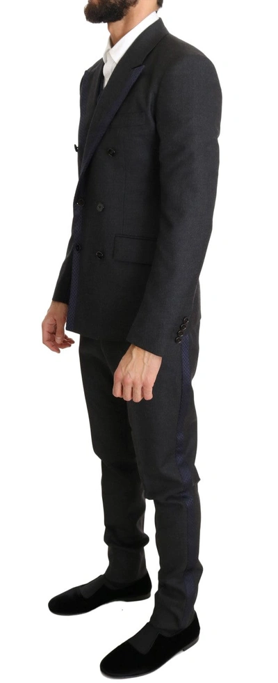 Shop Dolce & Gabbana Gray Wool Blue Silk Double Breasted Men's Suit