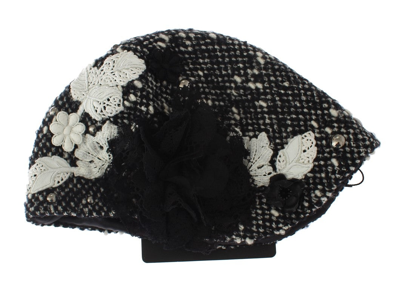 Shop Dolce & Gabbana Gray Wool Floral Lace Studded Cloche Women's Hat In Multicolor