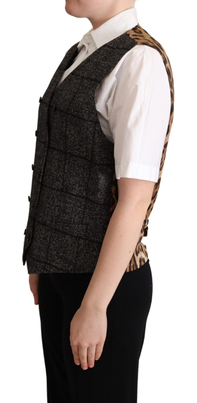 Shop Dolce & Gabbana Elegant Leopard Print Sleeveless Women's Vest In Gray