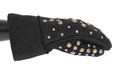 Shop Dolce & Gabbana Gray Wool Shearling Studded Men's Gloves
