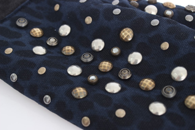 Shop Dolce & Gabbana Gray Wool Shearling Studded Blue Leopard Men's Gloves