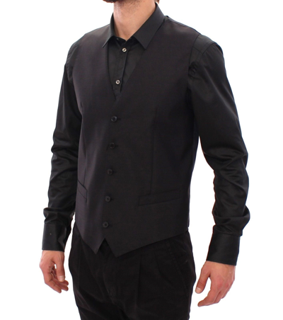 Shop Dolce & Gabbana Gray Wool Silk Dress Vest Gilet Men's Weste