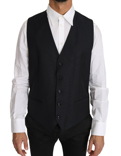 Shop Dolce & Gabbana Gray Wool Silk Waistcoat Men's Vest