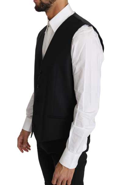 Shop Dolce & Gabbana Gray Wool Silk Waistcoat Men's Vest
