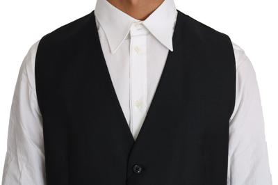 Shop Dolce & Gabbana Gray Wool Silk Waistcoat Men's Vest
