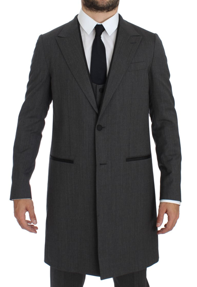 Shop Dolce & Gabbana Gray Wool Stretch 3 Piece Long Blazer Men's Suit