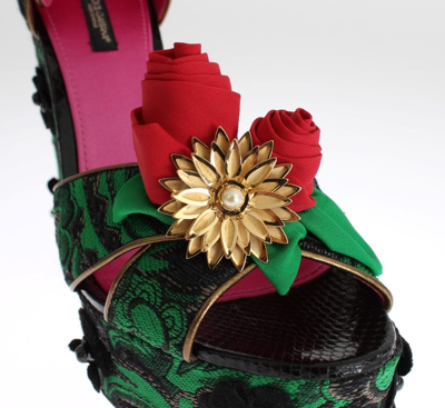 Shop Dolce & Gabbana Green Brocade Snakeskin Roses Crystal Women's Shoes