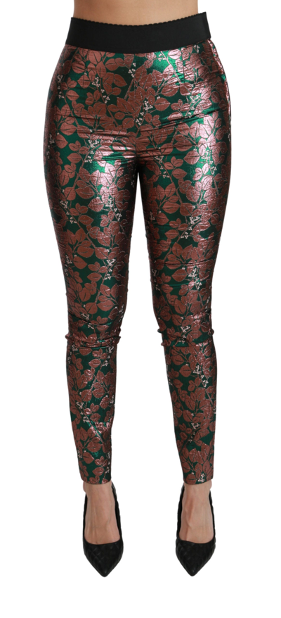 Shop Dolce & Gabbana Green Bronze Leaf Tights Skinny Women's Pants