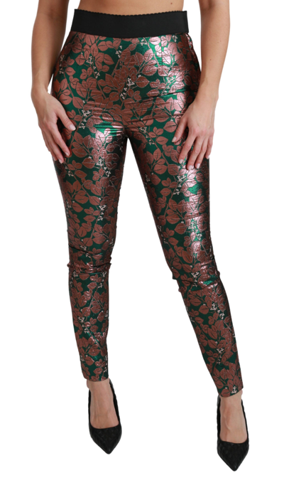 Shop Dolce & Gabbana Green Bronze Leaf Tights Skinny Women's Pants