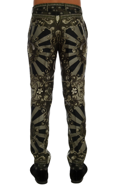 Shop Dolce & Gabbana Green Carretto Print Silk Dress Men's Pants