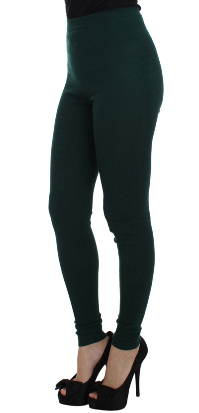 Shop Dolce & Gabbana Green Cashmere Stretch Tights Women's Pants