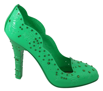 Shop Dolce & Gabbana Green Crystal Floral Cinderella Heels Women's Shoes