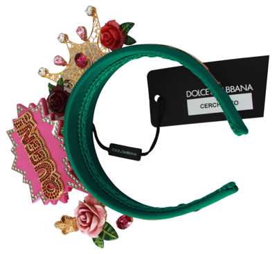 Shop Dolce & Gabbana Green Crystal Crown Queen Roses Cartoons Diadem Women's Headband