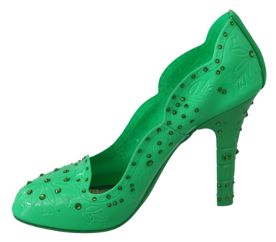 Shop Dolce & Gabbana Green Crystal Floral Cinderella Heels Women's Shoes