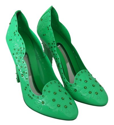 Shop Dolce & Gabbana Green Crystal Floral Heels Cinderella Women's Shoes