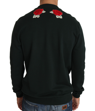Shop Dolce & Gabbana Green Crystal Heart Roses Gun Men's Sweater