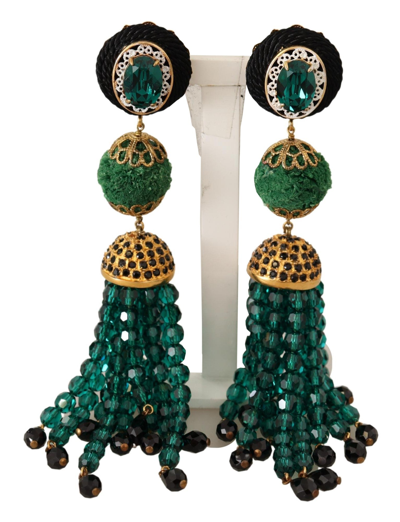 Shop Dolce & Gabbana Green Crystals Gold Tone Drop Clip-on Dangle Women's Earrings