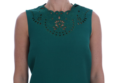 Shop Dolce & Gabbana Green Floral Cutout Silk Wool Women's Dress