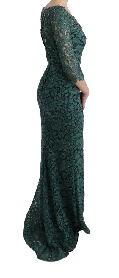 Shop Dolce & Gabbana Green Floral Crystal Ricamo Sheath Women's Dress