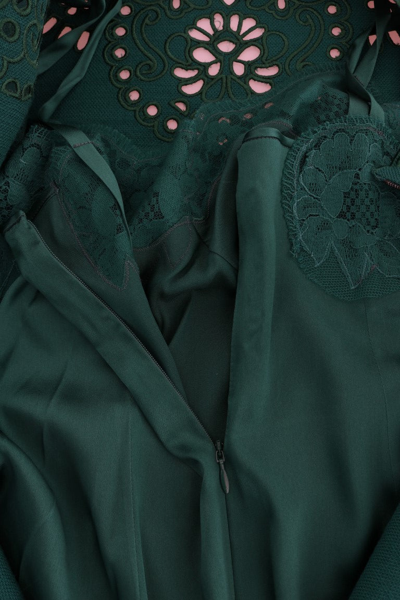 Shop Dolce & Gabbana Green Floral Cutout Silk Wool Women's Dress