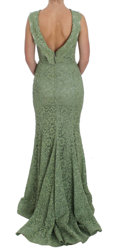 Shop Dolce & Gabbana Green Floral Lace Sheath Maxi Women's Dress