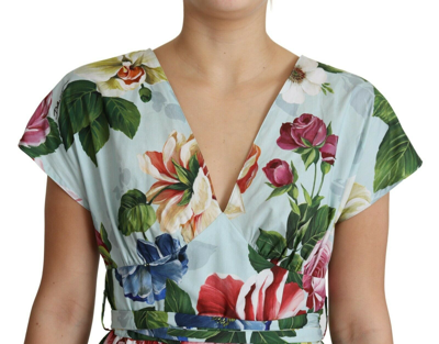 Shop Dolce & Gabbana Green Floral Short Sleeves V-neck Women's Dress