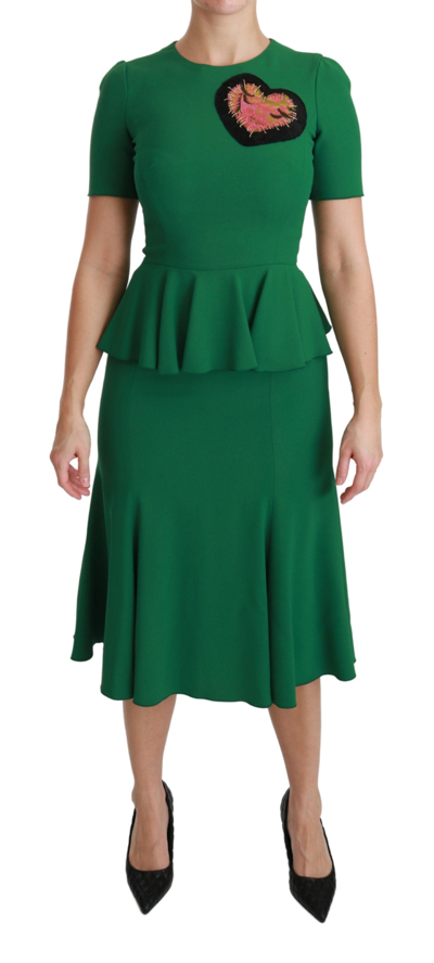 Shop Dolce & Gabbana Green Heart Patch Mermaid Midi Viscose Women's Dress