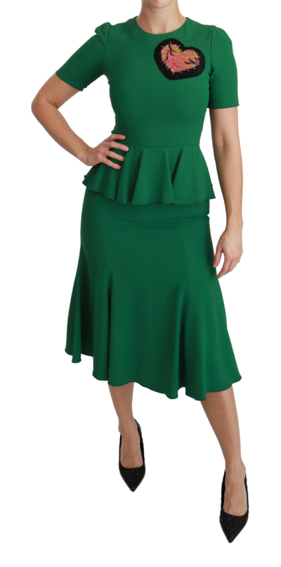 Shop Dolce & Gabbana Green Heart Patch Mermaid Midi Viscose Women's Dress