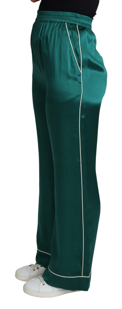 Dolce & Gabbana Green High Waist Pajama Trouser Silk Pant In Green