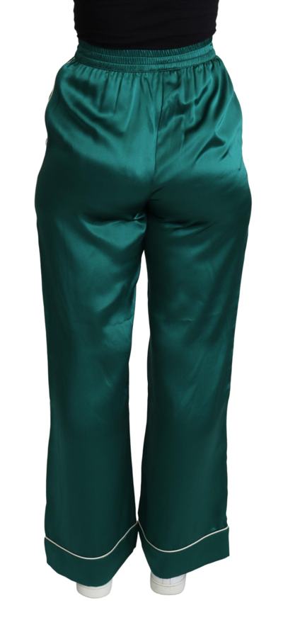 Shop Dolce & Gabbana Green High Waist Pajama Trouser Silk Women's Pant