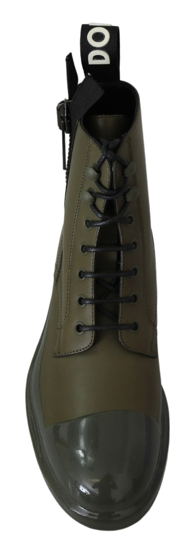 Shop Dolce & Gabbana Green Leather Boots Zipper Mens Men's Shoes
