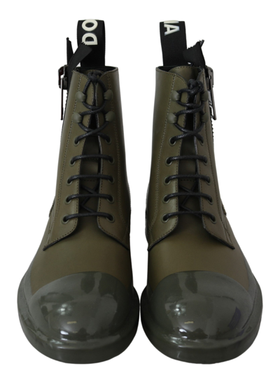 Shop Dolce & Gabbana Green Leather Boots Zipper Mens Men's Shoes