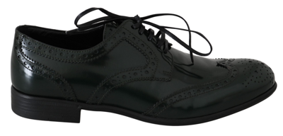 Shop Dolce & Gabbana Green Leather Broque Oxford Wingtip Women's Shoes