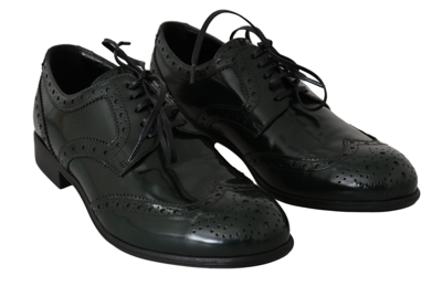 Shop Dolce & Gabbana Green Leather Broque Oxford Wingtip Women's Shoes