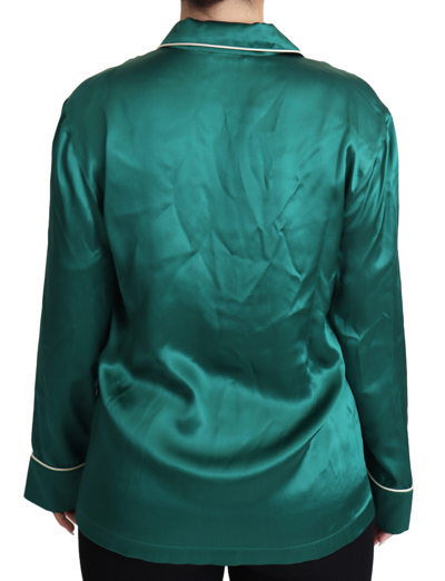 Shop Dolce & Gabbana Green Pyjama Blouse Silk Lounge Sleepwear Women's Top